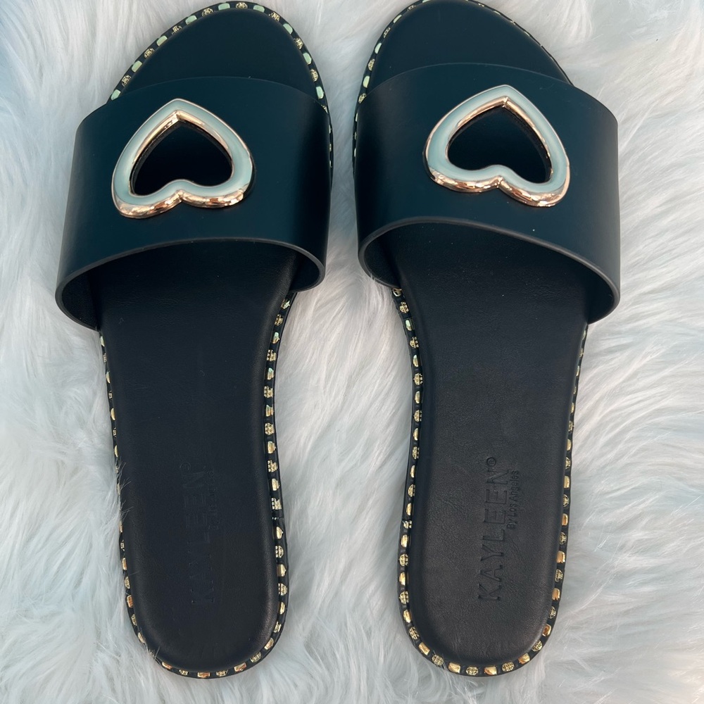 Black and Gold Heart Embellished Sandals - Picture 7 of 8